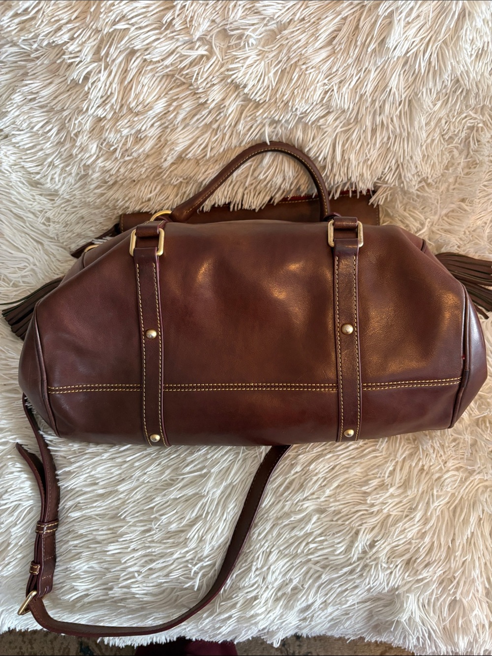 Dooney & Bourke Brown Leather Satchel with Brass Hardware - Picture 6 of 8
